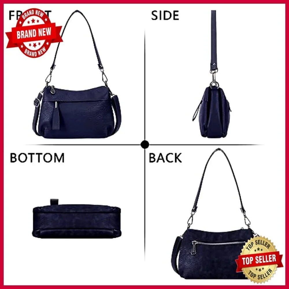 Genuine Leather Hobo Bag Crossbody Shoulder Bag with Adjustable Straps